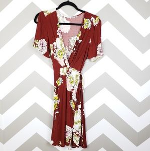 ASTR Burgundy Floral Print Wrap Dress Small